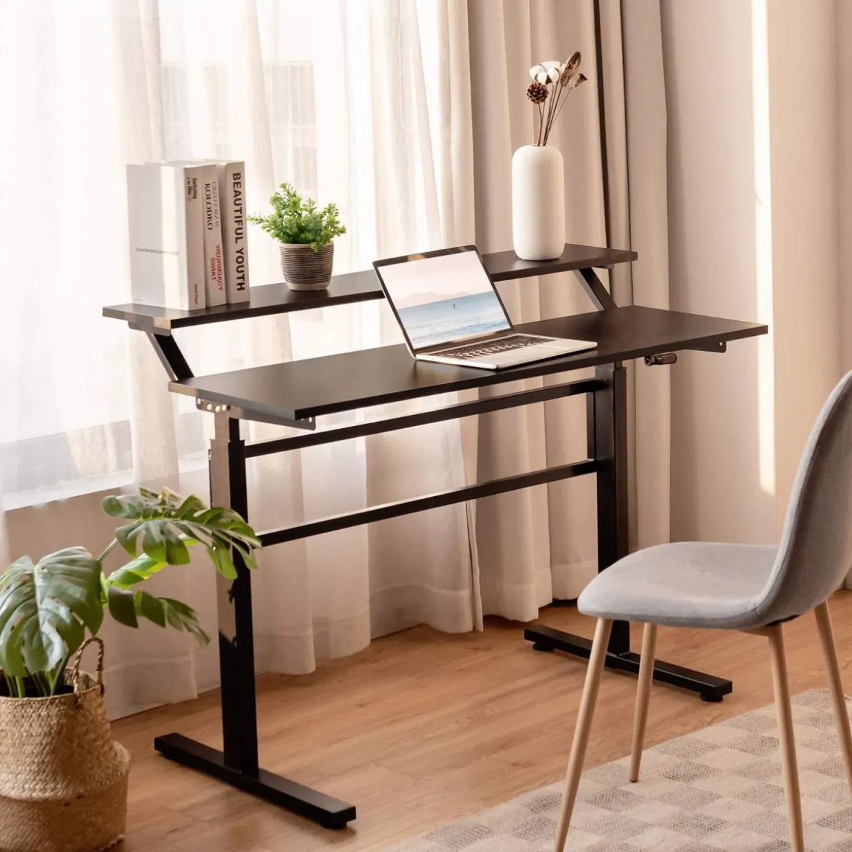 Tangkula Standing Desk, 2-Tier Height Adjustable Sit to Standing Desk