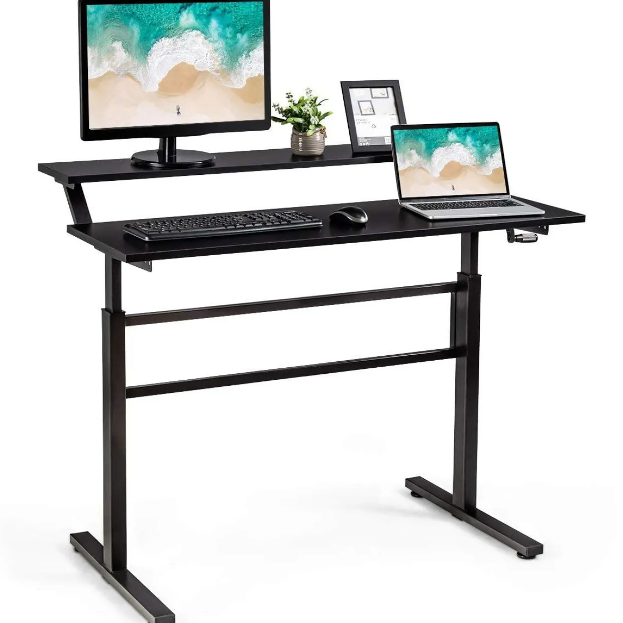 Tangkula Standing Desk, 2-Tier Height Adjustable Sit to Standing Desk