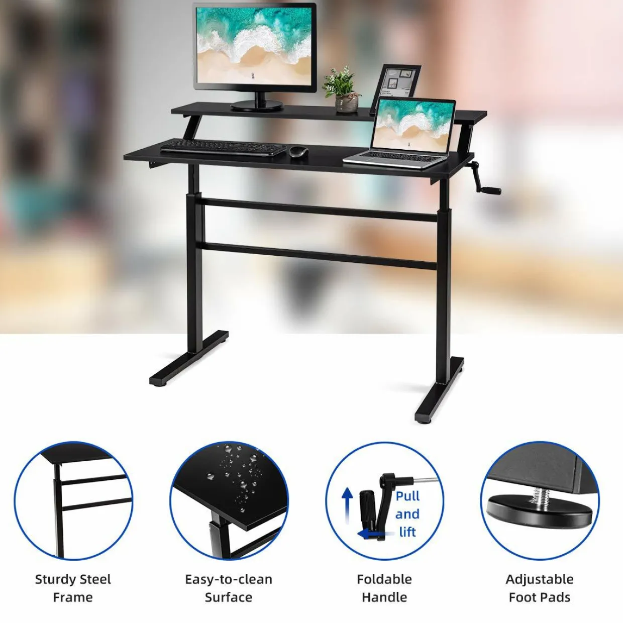 Tangkula Standing Desk, 2-Tier Height Adjustable Sit to Standing Desk