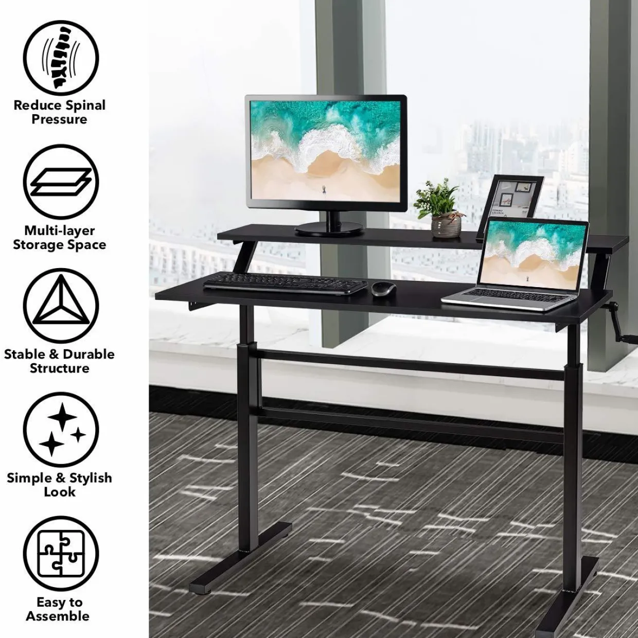 Tangkula Standing Desk, 2-Tier Height Adjustable Sit to Standing Desk