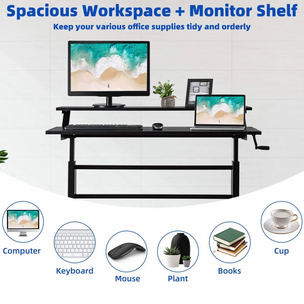 Tangkula Standing Desk, 2-Tier Height Adjustable Sit to Standing Desk