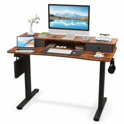 Tangkula Standing Desk with Drawers, Electric Stand-up Desk with Monitor Stand