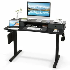 Tangkula Standing Desk with Drawers, Electric Stand-up Desk with Monitor Stand