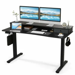 Tangkula Standing Desk with Drawers, Electric Stand-up Desk with Monitor Stand
