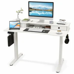Tangkula Standing Desk with Drawers, Electric Stand-up Desk with Monitor Stand