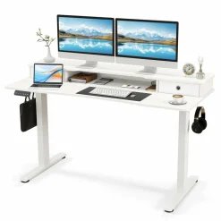 Tangkula Standing Desk with Drawers, Electric Stand-up Desk with Monitor Stand