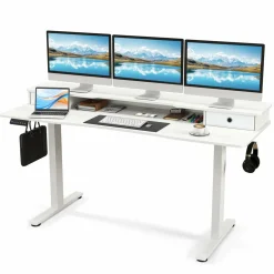 Tangkula Standing Desk with Drawers, Electric Stand-up Desk with Monitor Stand