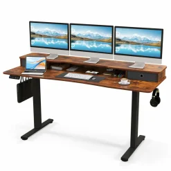 Tangkula Standing Desk with Drawers, Electric Stand-up Desk with Monitor Stand