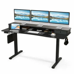 Tangkula Standing Desk with Drawers, Electric Stand-up Desk with Monitor Stand
