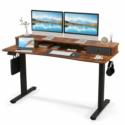 Tangkula Standing Desk with Drawers, Electric Stand-up Desk with Monitor Stand