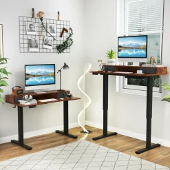 Tangkula Standing Desk with Drawers, Electric Stand-up Desk with Monitor Stand