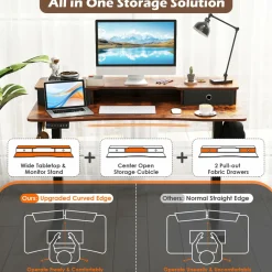 Tangkula Standing Desk with Drawers, Electric Stand-up Desk with Monitor Stand