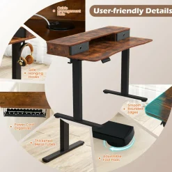 Tangkula Standing Desk with Drawers, Electric Stand-up Desk with Monitor Stand