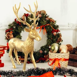 Tangkula Standing Reindeer Statue, Aluminum Deer Sculpture for Indoors, Christmas Reindeer Decor Statue for Home Office Shop School