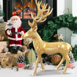 Tangkula Standing Reindeer Statue, Aluminum Deer Sculpture for Indoors, Christmas Reindeer Decor Statue for Home Office Shop School