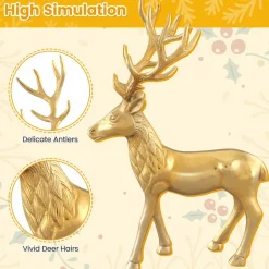 Tangkula Standing Reindeer Statue, Aluminum Deer Sculpture for Indoors, Christmas Reindeer Decor Statue for Home Office Shop School