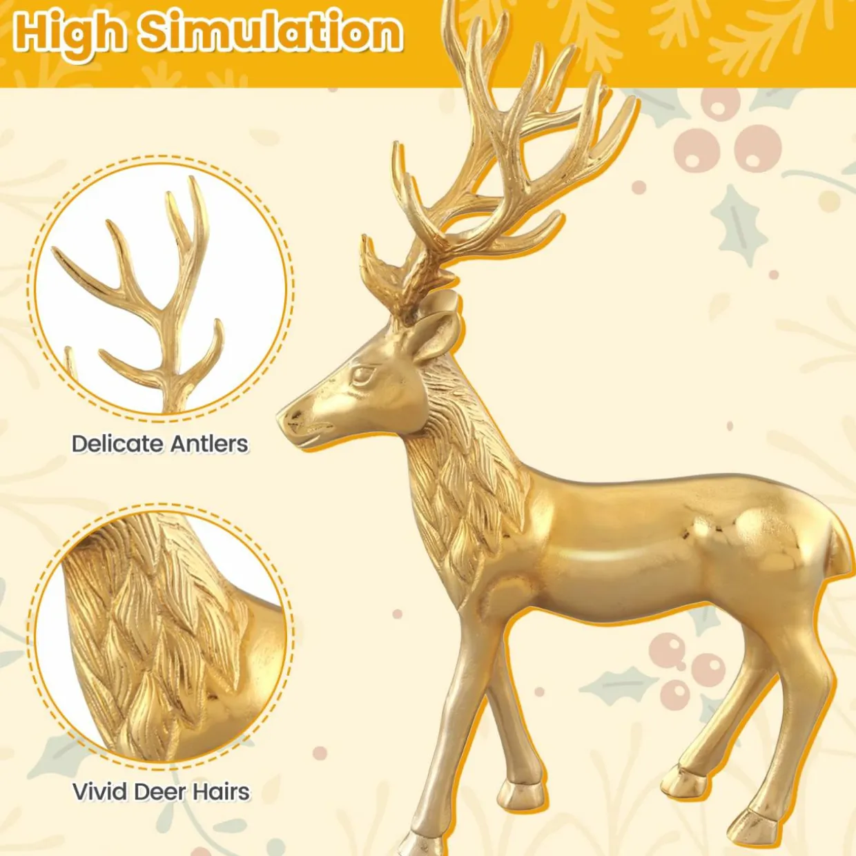 Tangkula Standing Reindeer Statue, Aluminum Deer Sculpture for Indoors, Christmas Reindeer Decor Statue for Home Office Shop School