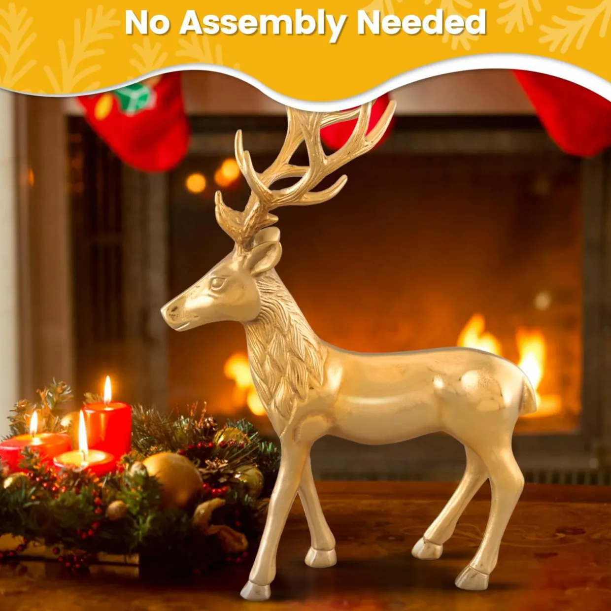 Tangkula Standing Reindeer Statue, Aluminum Deer Sculpture for Indoors, Christmas Reindeer Decor Statue for Home Office Shop School