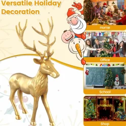 Tangkula Standing Reindeer Statue, Aluminum Deer Sculpture for Indoors, Christmas Reindeer Decor Statue for Home Office Shop School