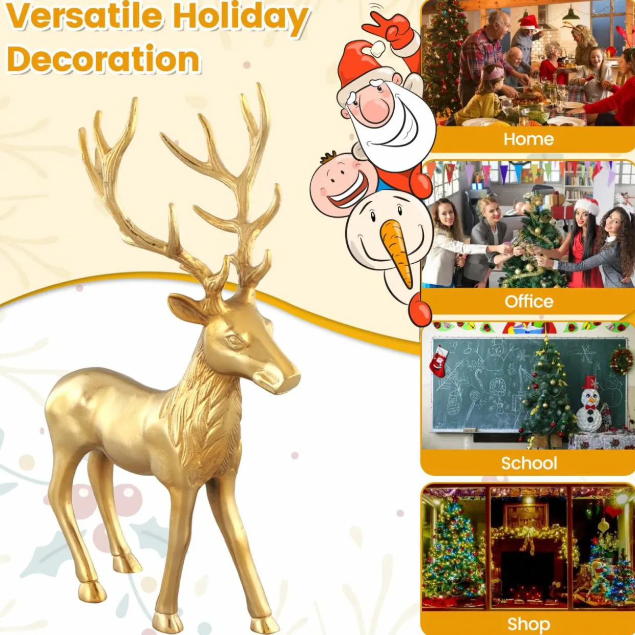 Tangkula Standing Reindeer Statue, Aluminum Deer Sculpture for Indoors, Christmas Reindeer Decor Statue for Home Office Shop School