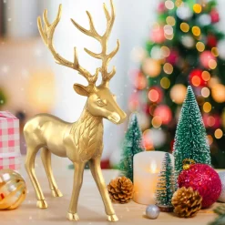 Tangkula Standing Reindeer Statue, Aluminum Deer Sculpture for Indoors, Christmas Reindeer Decor Statue for Home Office Shop School