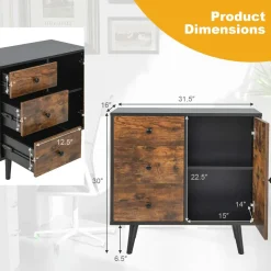 Tangkula Storage Cabinet with 3 Drawers and Door Cabinet