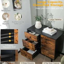 Tangkula Storage Cabinet with 3 Drawers and Door Cabinet