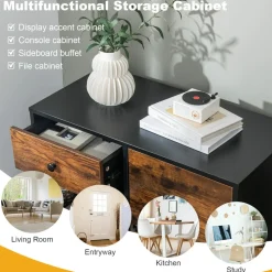 Tangkula Storage Cabinet with 3 Drawers and Door Cabinet