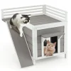 Tangkula 2-Story Outdoor Cat House, Feral Kitty Houses with Escape Doors
