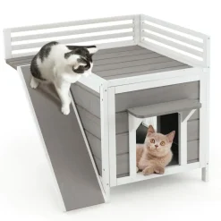 Tangkula 2-Story Outdoor Cat House, Feral Kitty Houses with Escape Doors