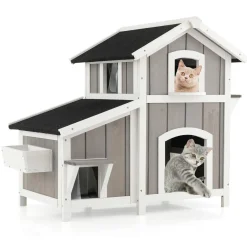 Tangkula 2-Story Outdoor Cat House with Removable Floor