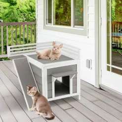 Tangkula 2-Story Outdoor Cat House, Feral Kitty Houses with Escape Doors