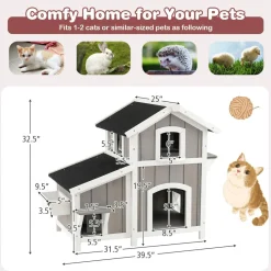 Tangkula 2-Story Outdoor Cat House with Removable Floor