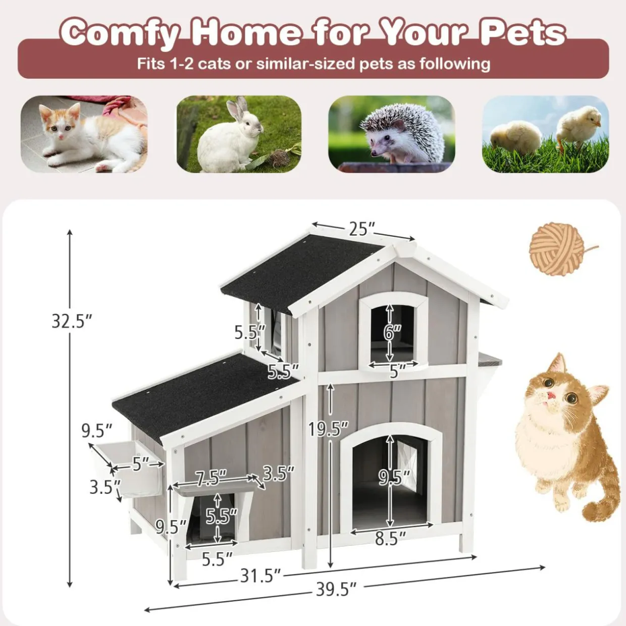 Tangkula 2-Story Outdoor Cat House with Removable Floor