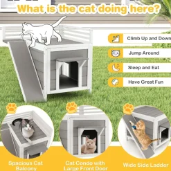 Tangkula 2-Story Outdoor Cat House, Feral Kitty Houses with Escape Doors
