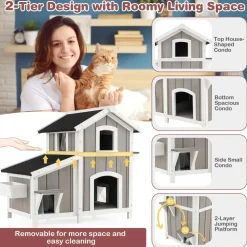 Tangkula 2-Story Outdoor Cat House with Removable Floor