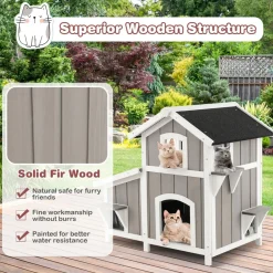 Tangkula 2-Story Outdoor Cat House with Removable Floor