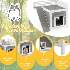 Tangkula 2-Story Outdoor Cat House, Feral Kitty Houses with Escape Doors