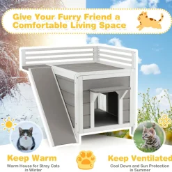 Tangkula 2-Story Outdoor Cat House, Feral Kitty Houses with Escape Doors