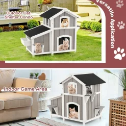 Tangkula 2-Story Outdoor Cat House with Removable Floor