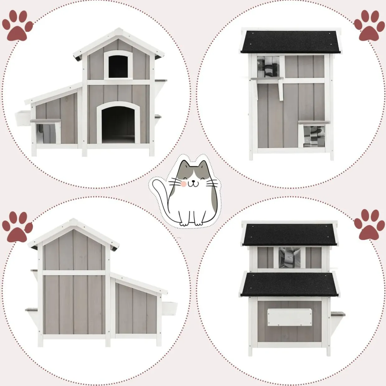 Tangkula 2-Story Outdoor Cat House with Removable Floor