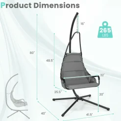 Tangkula Swing Chair with Stand, Hanging Egg Chair with Cushion, Indoor Outdoor Hammock Chair