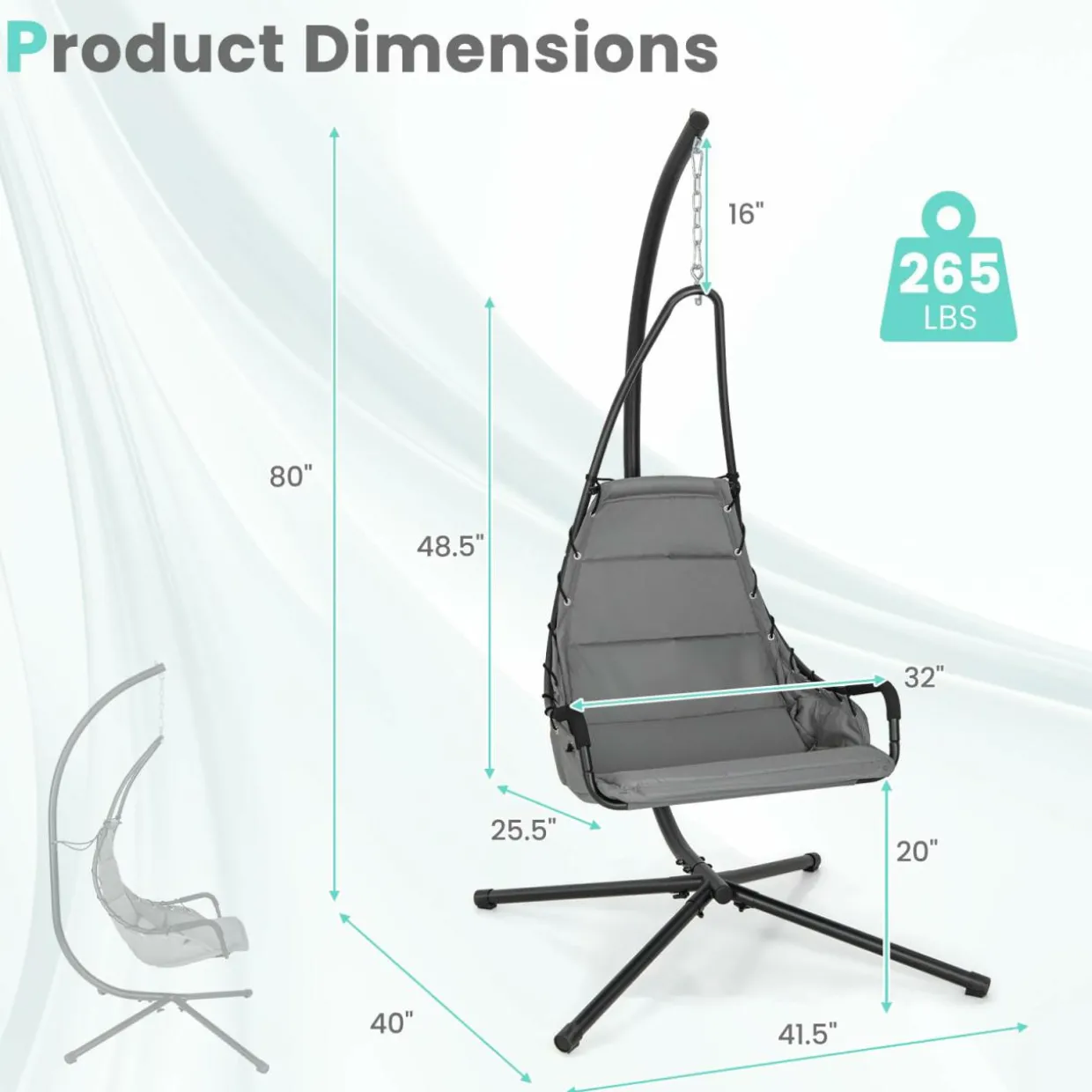 Tangkula Swing Chair with Stand, Hanging Egg Chair with Cushion, Indoor Outdoor Hammock Chair