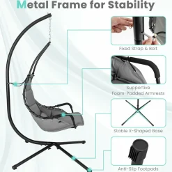 Tangkula Swing Chair with Stand, Hanging Egg Chair with Cushion, Indoor Outdoor Hammock Chair