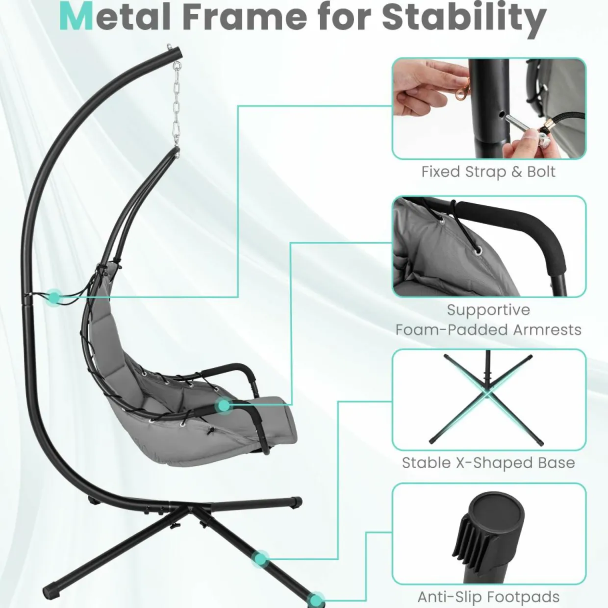 Tangkula Swing Chair with Stand, Hanging Egg Chair with Cushion, Indoor Outdoor Hammock Chair
