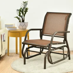 Tangkula Swing Glider Chair, Ergonomic Rocking Chair with Comfortable Fabric, Iron Frame