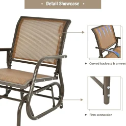 Tangkula Swing Glider Chair, Ergonomic Rocking Chair with Comfortable Fabric, Iron Frame