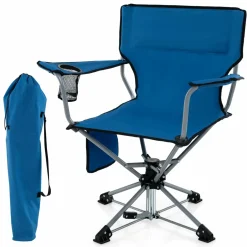 Tangkula Swivel Camping Chair, Portable Lawn Chair with Cup Holder, Storage Pocket, Carrying Bag