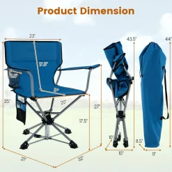 Tangkula Swivel Camping Chair, Portable Lawn Chair with Cup Holder, Storage Pocket, Carrying Bag
