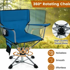 Tangkula Swivel Camping Chair, Portable Lawn Chair with Cup Holder, Storage Pocket, Carrying Bag